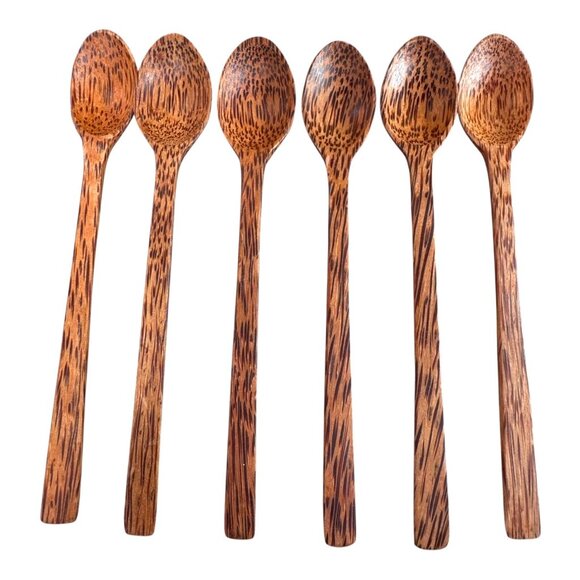 Set Of 6 Handmade Coconut Wood Spoons For Cooking & Dining 7" Tiki Bar Kitchen - Picture 1 of 3